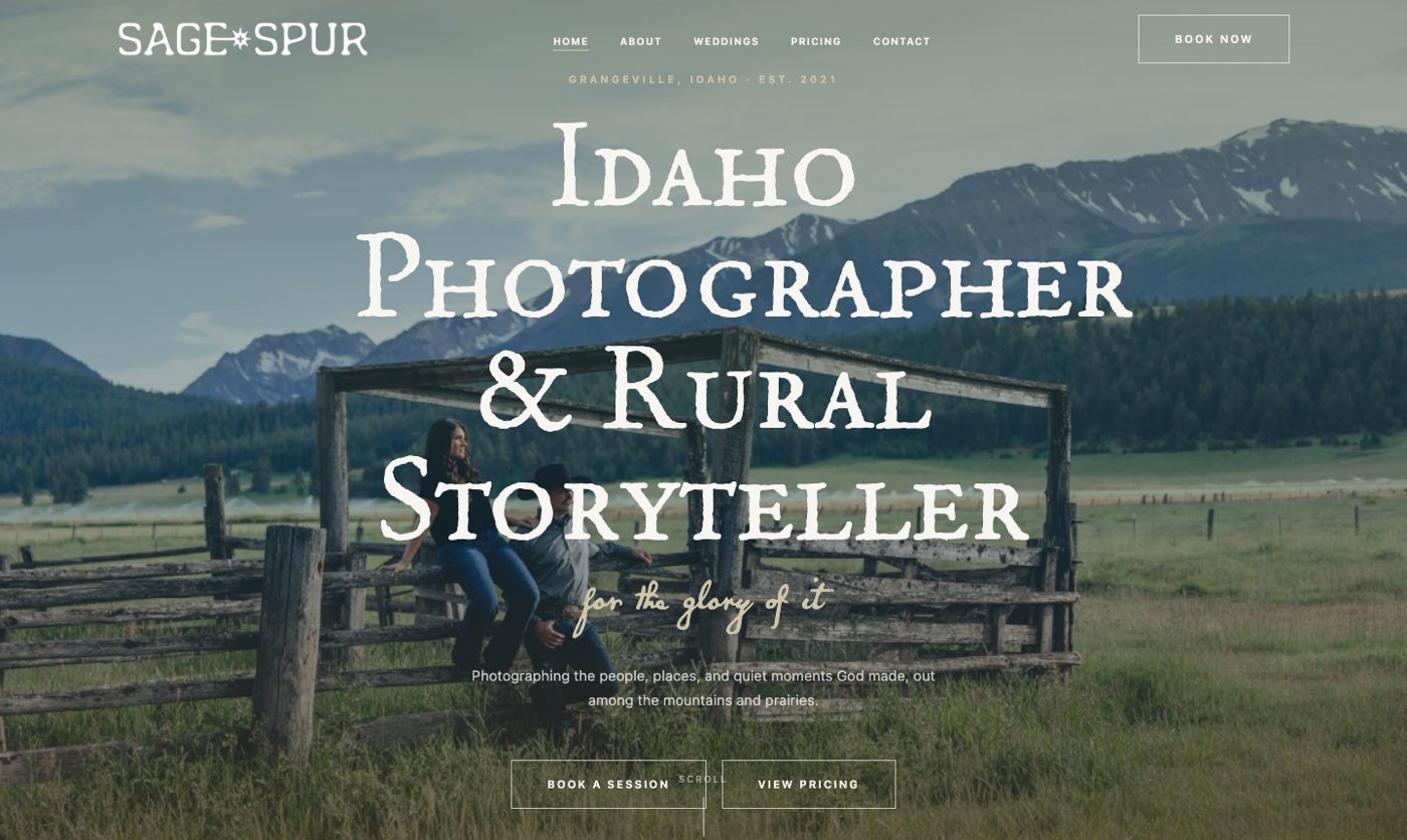 Homepage of the Sage & Spur Photography website